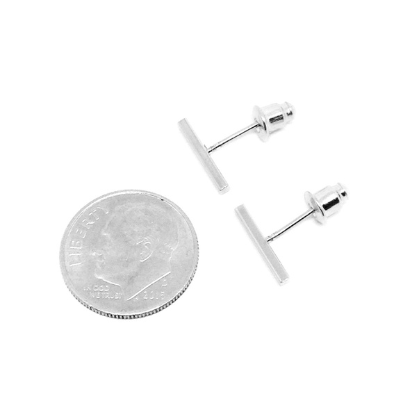 Earrings Bar Studs Silver - Picture 2 of 3